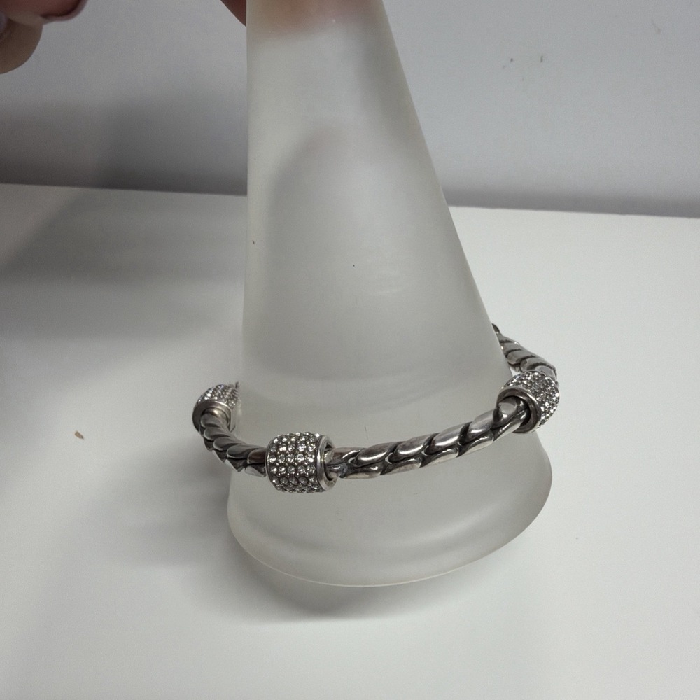 Brighton Meridian Silver Crystal Rope Bracelet 7in Fold Over Clasp